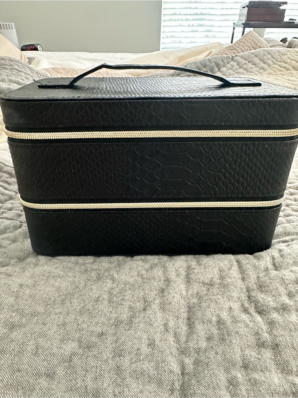 Lancôme Faux Leather Travel Makeup Train Case with Gold Zippers
